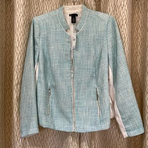 New Womens Lane Bryant Aqua Cream Tweed Zip Blazer 20 - Women